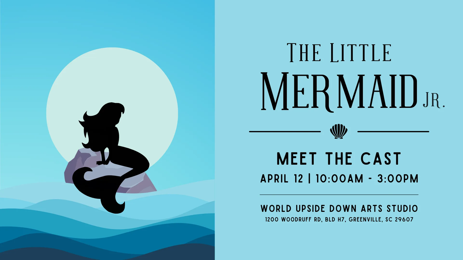 Meet the Cast of the little mermaid jr at world upside down arts studio in greenville sc